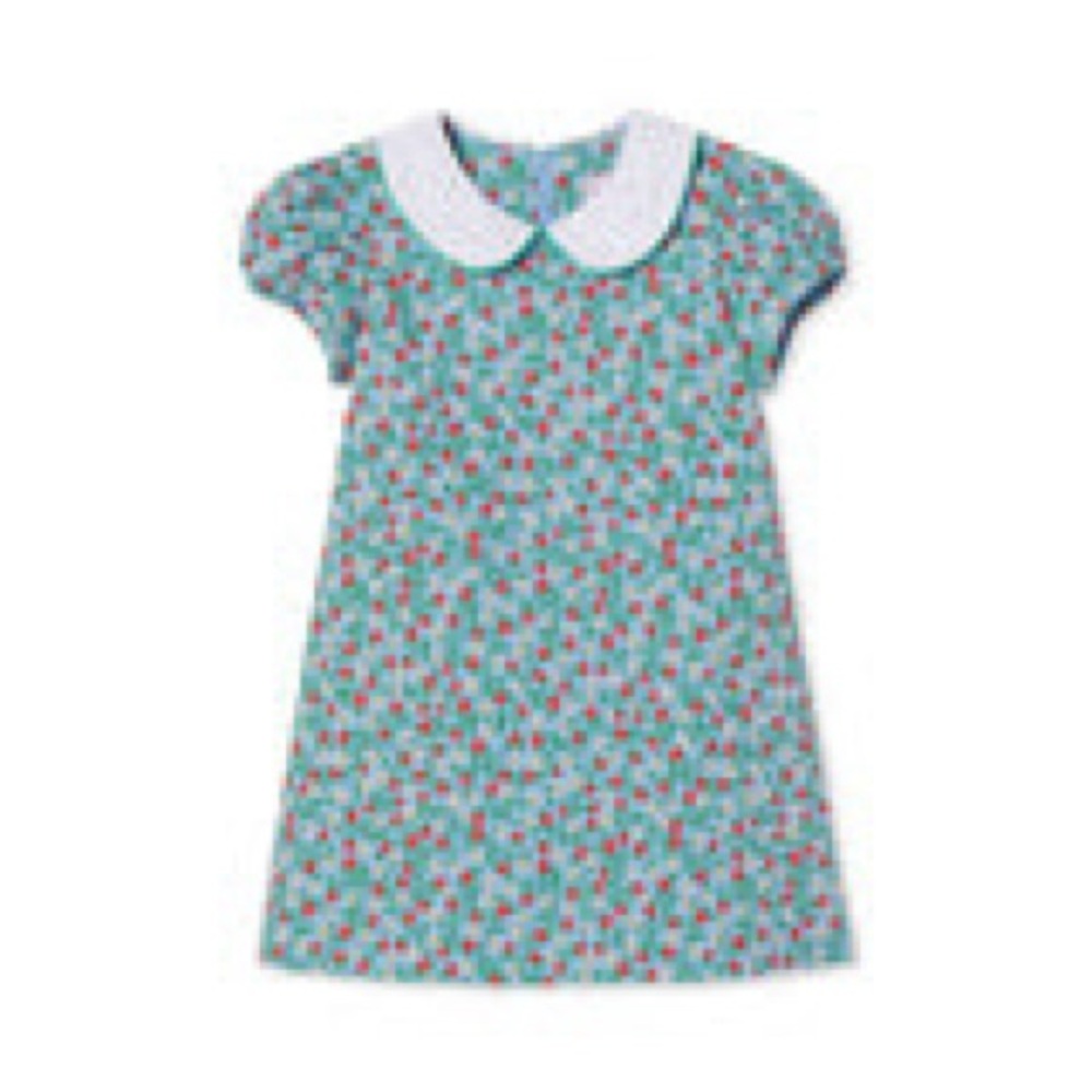 Classic Prep White and Green A-line Dress with Peter Pan Collar